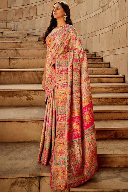 Load image into Gallery viewer, Traditional Dark Beige Pashmina Saree With Dalliance Blouse Piece
