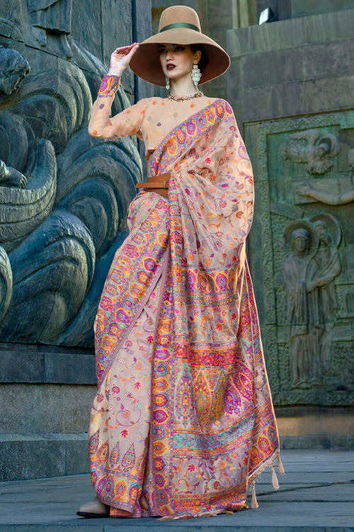 Load image into Gallery viewer, Bucolic Beige Pashmina Saree With Beauteous Blouse Piece
