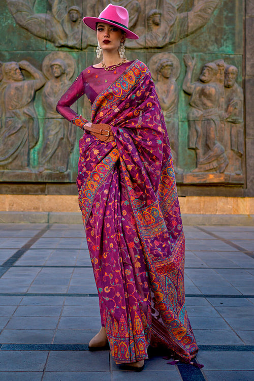 Load image into Gallery viewer, Prettiest Purple Pashmina Saree With Flamboyant Blouse Piece
