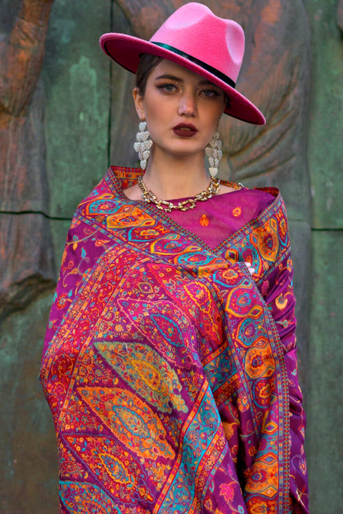 Load image into Gallery viewer, Prettiest Purple Pashmina Saree With Flamboyant Blouse Piece
