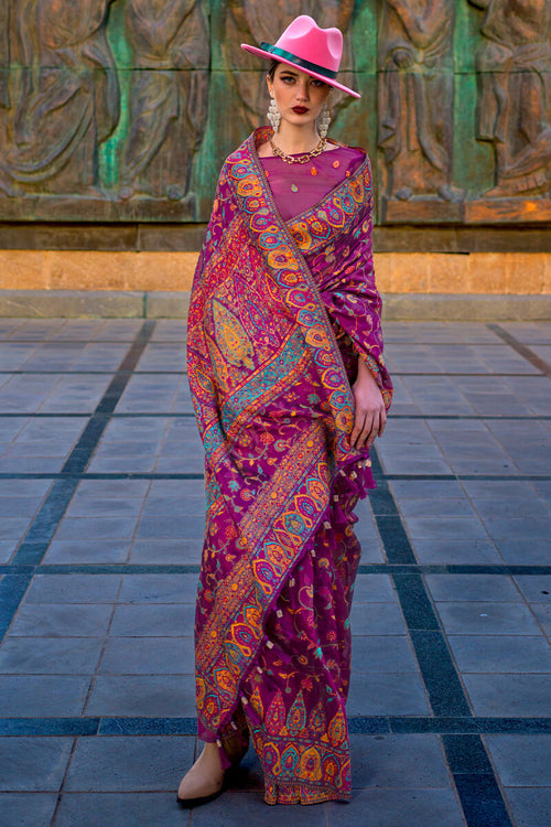 Load image into Gallery viewer, Prettiest Purple Pashmina Saree With Flamboyant Blouse Piece
