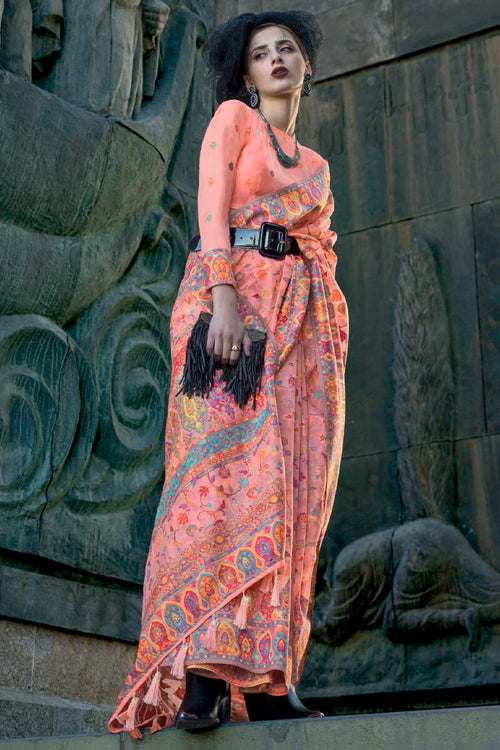 Load image into Gallery viewer, Stylish Peach Pashmina Saree With Sensational Blouse Piece
