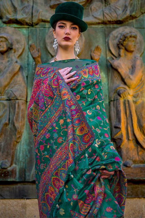 Load image into Gallery viewer, Precious Green Pashmina Saree With Flattering Blouse Piece
