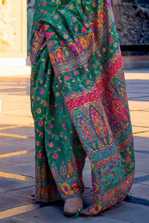 Load image into Gallery viewer, Precious Green Pashmina Saree With Flattering Blouse Piece
