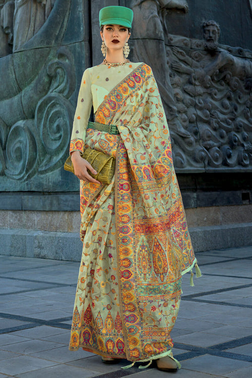 Load image into Gallery viewer, Elegant Pista Pashmina Saree With Capricious Blouse Piece
