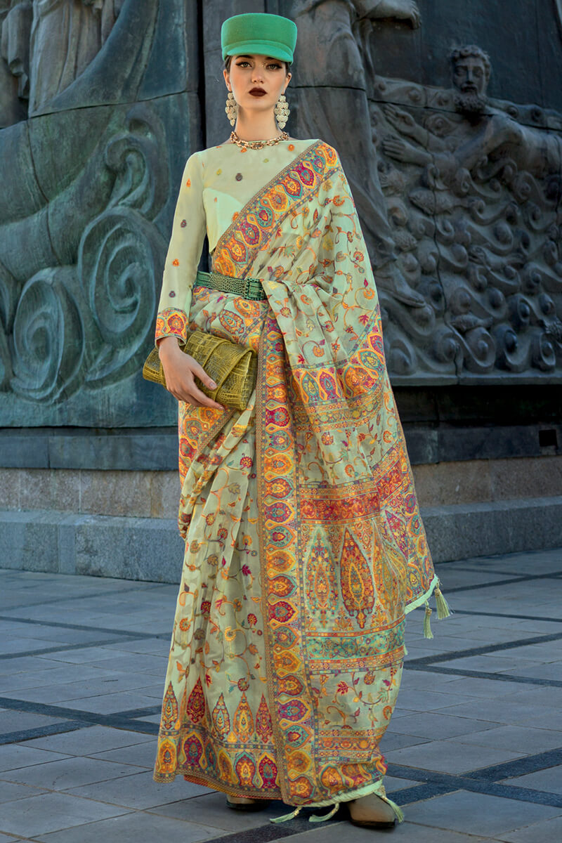 Elegant Pista Pashmina Saree With Capricious Blouse Piece