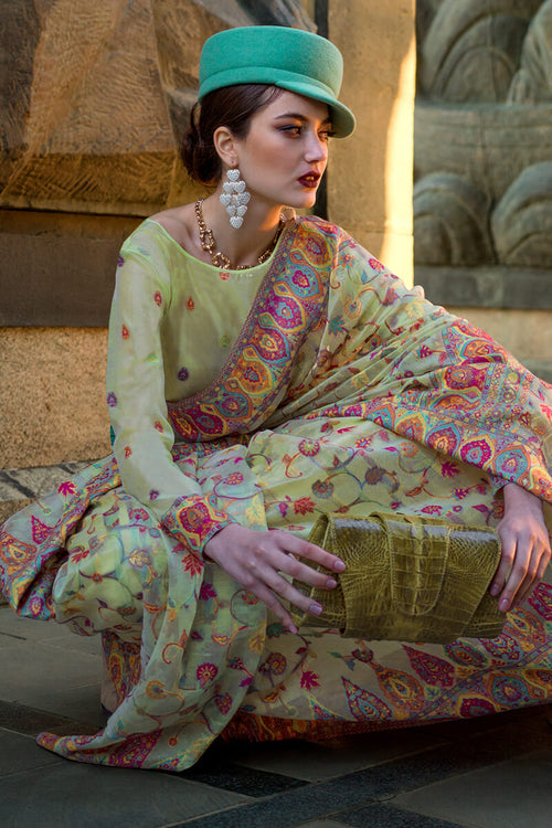 Load image into Gallery viewer, Elegant Pista Pashmina Saree With Capricious Blouse Piece
