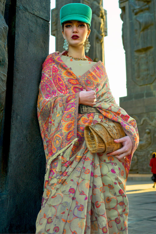 Load image into Gallery viewer, Elegant Pista Pashmina Saree With Capricious Blouse Piece
