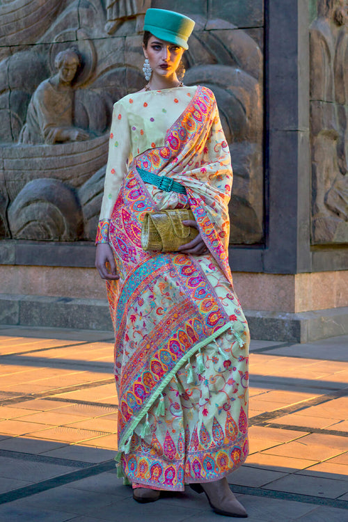 Load image into Gallery viewer, Opulent Sky Pashmina Saree With Preferable Blouse Piece
