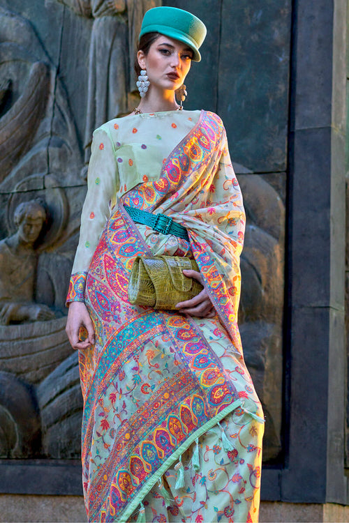 Load image into Gallery viewer, Opulent Sky Pashmina Saree With Preferable Blouse Piece
