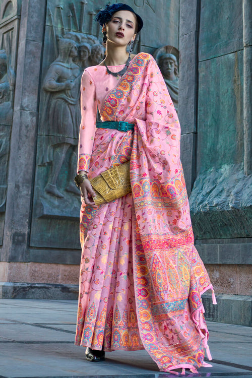 Load image into Gallery viewer, Desuetude Pink Pashmina Saree With Desultory Blouse Piece
