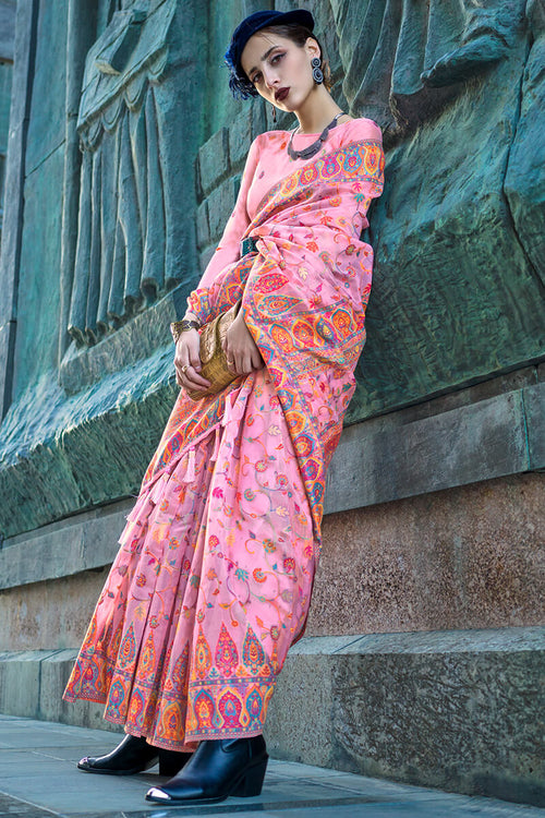 Load image into Gallery viewer, Desuetude Pink Pashmina Saree With Desultory Blouse Piece
