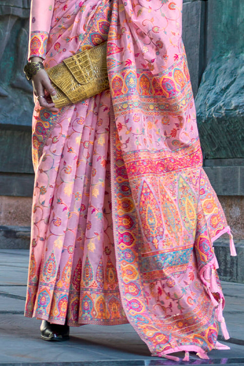 Load image into Gallery viewer, Desuetude Pink Pashmina Saree With Desultory Blouse Piece
