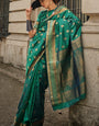 Blissful Dark Green Soft Banarasi Silk Saree With Inspiring Blouse Piece