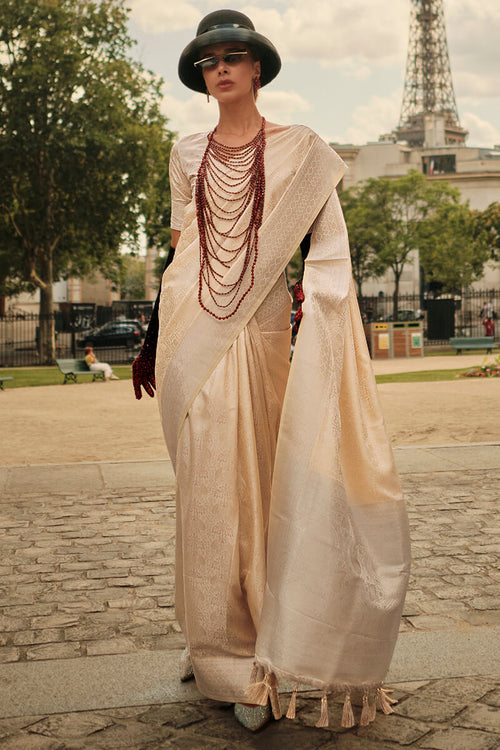 Load image into Gallery viewer, Marvellous Beige Soft Banarasi Silk Saree With Resonant Blouse Piece
