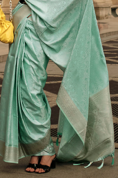 Load image into Gallery viewer, Attractive Sea Green Soft Banarasi Silk Saree With Whimsical Blouse Piece
