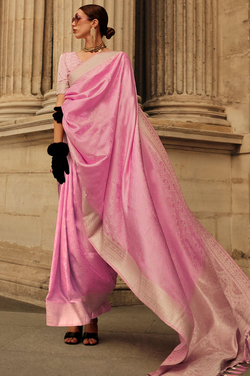 Load image into Gallery viewer, Gratifying Pink Soft Banarasi Silk Saree With Nebula Blouse Piece
