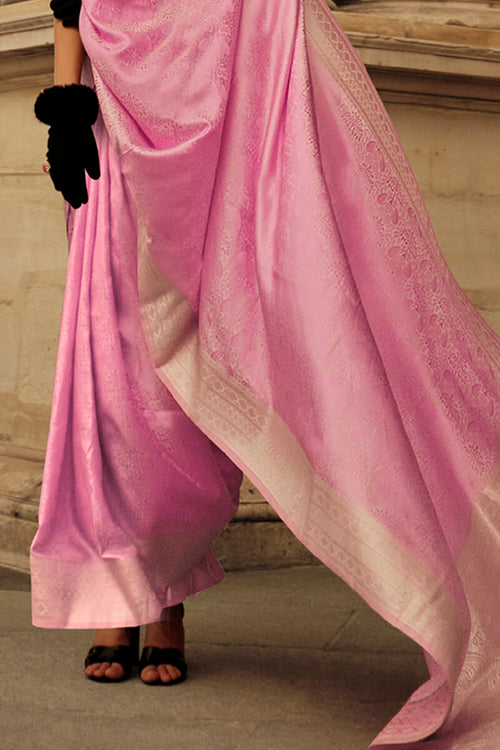 Load image into Gallery viewer, Gratifying Pink Soft Banarasi Silk Saree With Nebula Blouse Piece
