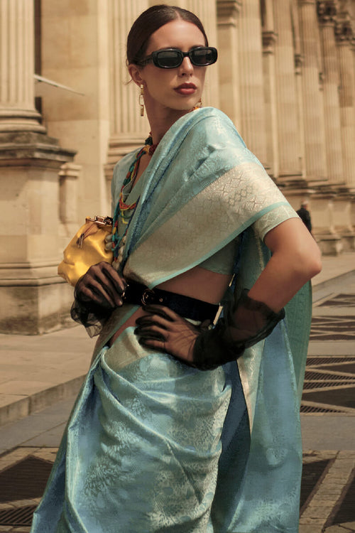 Load image into Gallery viewer, Smart Sky Soft Banarasi Silk Saree With Beguiling Blouse Piece
