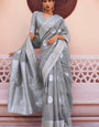 Elegant Grey Cotton Silk Saree With Sensational Blouse Piece