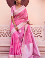Outstanding Dark Pink Cotton Silk Saree With Girlish Blouse Piece