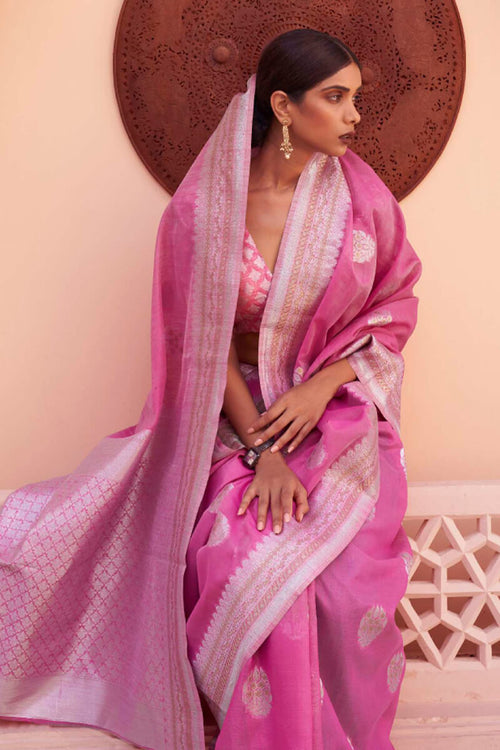 Load image into Gallery viewer, Outstanding Dark Pink Cotton Silk Saree With Girlish Blouse Piece
