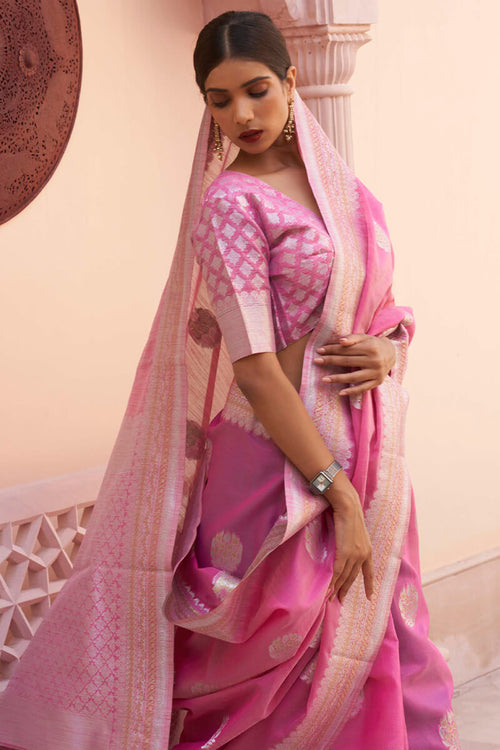 Load image into Gallery viewer, Outstanding Dark Pink Cotton Silk Saree With Girlish Blouse Piece
