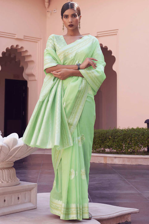 Load image into Gallery viewer, Angelic Pista Cotton Silk Saree With Brood Blouse Piece
