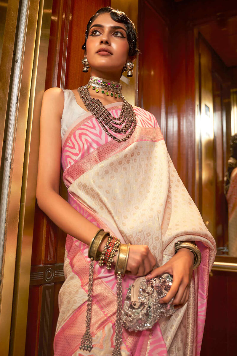 Phenomenal Beige Kanjivaram Silk Saree With Impressive Blouse Piece