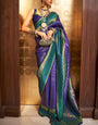 Invaluable Royal Blue Kanjivaram Silk Saree With Intricate Blouse Piece