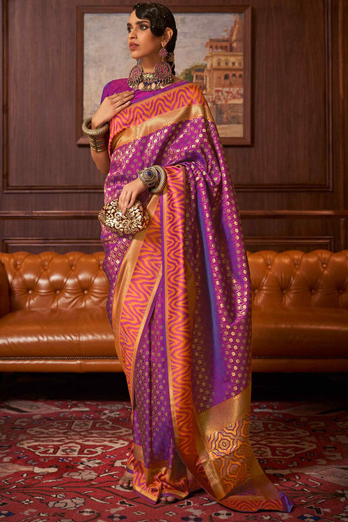 Load image into Gallery viewer, Breathtaking Purple Kanjivaram Silk Saree With Groovy Blouse Piece
