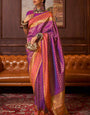 Breathtaking Purple Kanjivaram Silk Saree With Groovy Blouse Piece