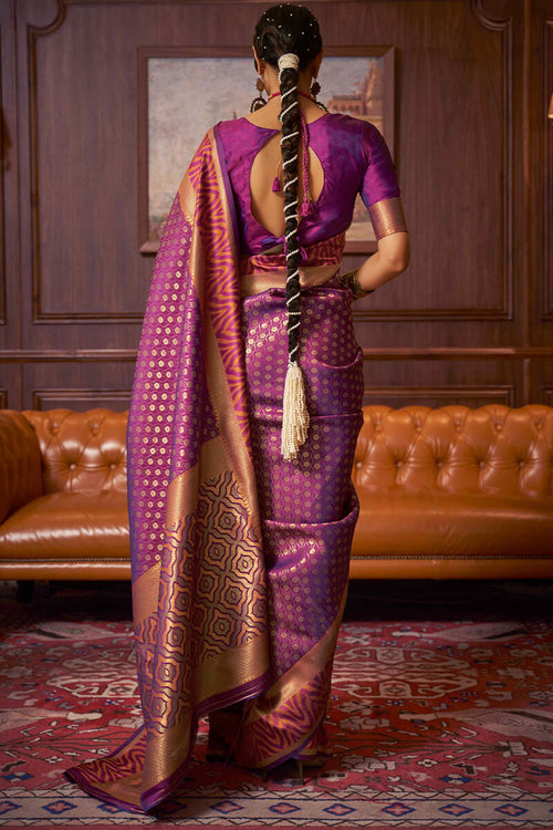 Load image into Gallery viewer, Breathtaking Purple Kanjivaram Silk Saree With Groovy Blouse Piece
