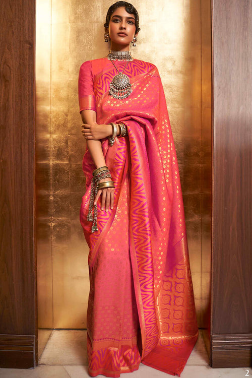 Load image into Gallery viewer, Delightful Pink Kanjivaram Silk Saree With Stunner Blouse Piece
