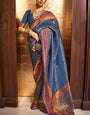 Flamboyant Blue Kanjivaram Silk Saree With Twirling Blouse Piece