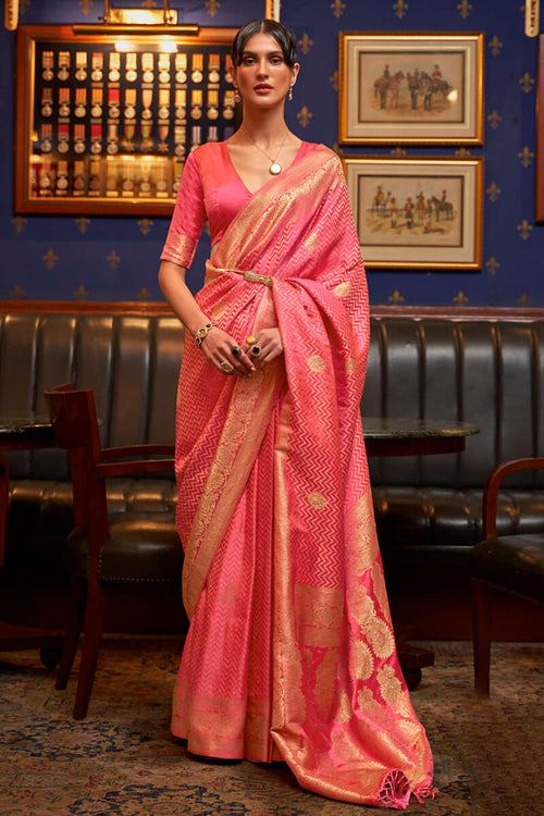 Load image into Gallery viewer, Marvellous Pink Soft Banarasi Silk Saree With Innovative Blouse Piece
