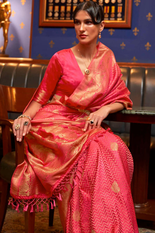 Load image into Gallery viewer, Marvellous Pink Soft Banarasi Silk Saree With Innovative Blouse Piece
