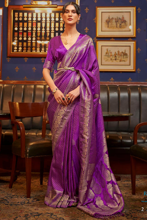 Load image into Gallery viewer, Elegant Purple Soft Banarasi Silk Saree With Flattering Blouse Piece
