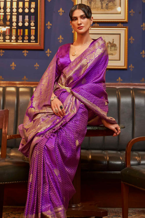 Load image into Gallery viewer, Elegant Purple Soft Banarasi Silk Saree With Flattering Blouse Piece
