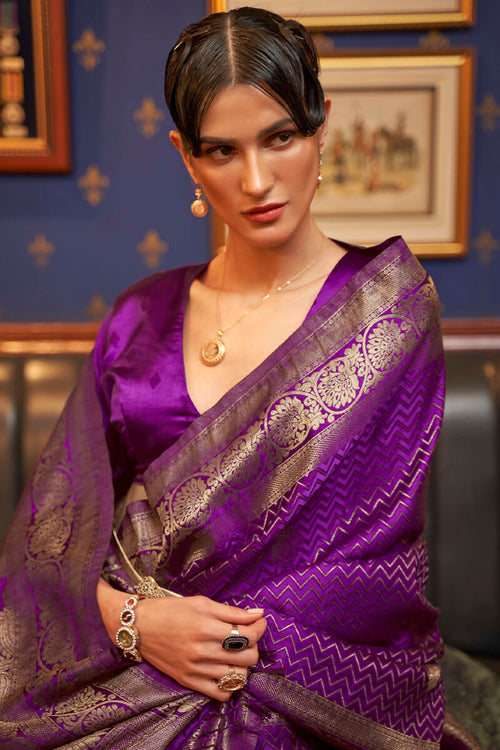 Load image into Gallery viewer, Elegant Purple Soft Banarasi Silk Saree With Flattering Blouse Piece
