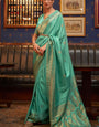 Amazing Sea Green Soft Banarasi Silk Saree With Pretty Blouse Piece