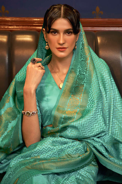 Load image into Gallery viewer, Amazing Sea Green Soft Banarasi Silk Saree With Pretty Blouse Piece
