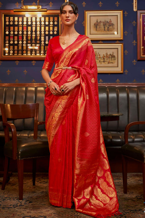 Load image into Gallery viewer, Extraordinary Red Soft Banarasi Silk Saree With Lovely Blouse Piece
