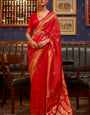 Extraordinary Red Soft Banarasi Silk Saree With Lovely Blouse Piece