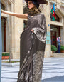 Stylish Dark Brown Digital Printed Satin Silk Saree With Staring Blouse Piece