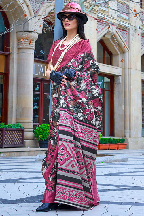 Load image into Gallery viewer, Desiring Magenta Digital Printed Satin Silk Saree With Opulent Blouse Piece
