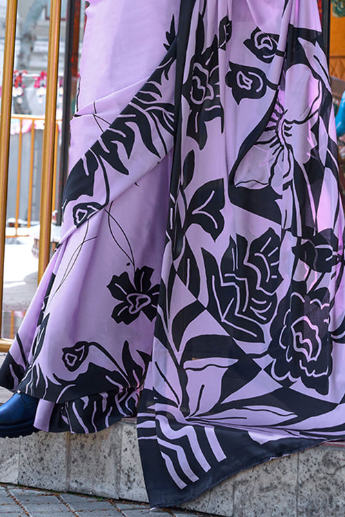 Load image into Gallery viewer, Elaborate Lavender Digital Printed Satin Silk Saree With Pulsating Blouse Piece
