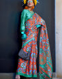 Beguiling Orange Digital Printed Satin Silk Saree With Embellished Blouse Piece