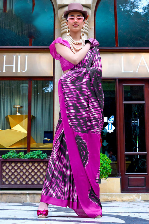 Load image into Gallery viewer, Dulcet Purple Digital Printed Satin Silk Saree With Ethereal Blouse Piece
