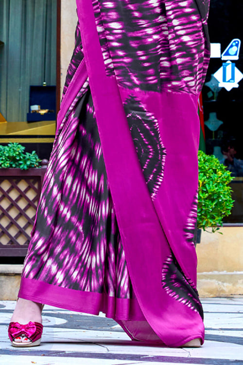 Load image into Gallery viewer, Dulcet Purple Digital Printed Satin Silk Saree With Ethereal Blouse Piece
